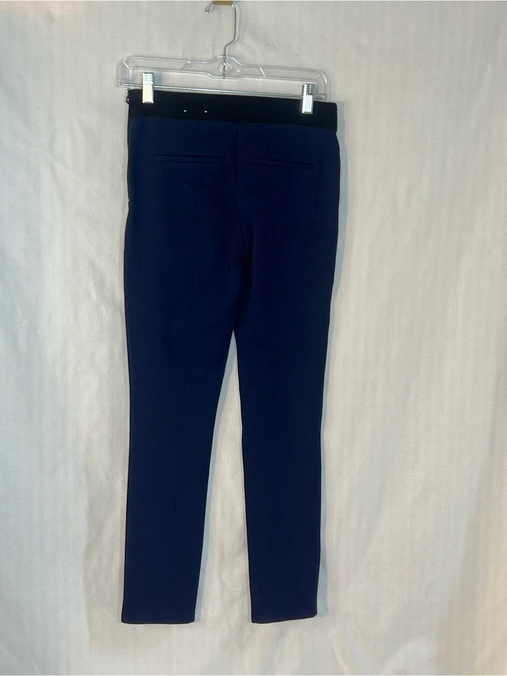 White House Black Market The Skinny Ankle Pants Knit Stretch Navy Side Zip 0👍